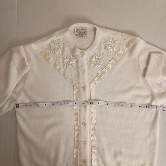 Ste Laurent Vintage White Embellished Crop 3/4 Sleeve Cardigan Sweater Women’s - Picture 10 of 16